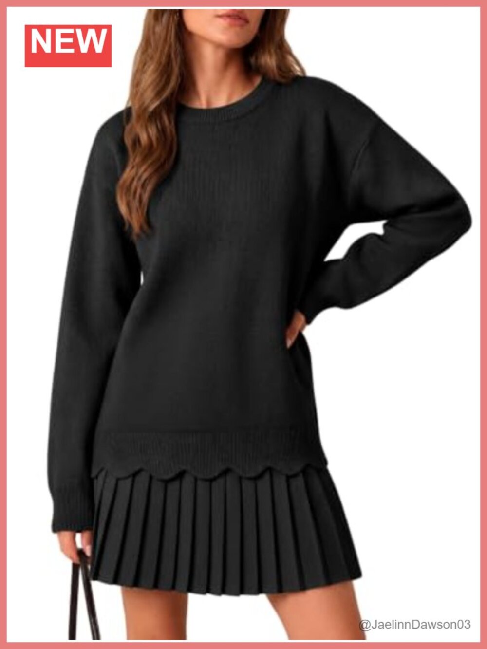 Womens Pleated Knit Sweater Dress Long Sleeve Crewneck Loose Fit Fall Cute